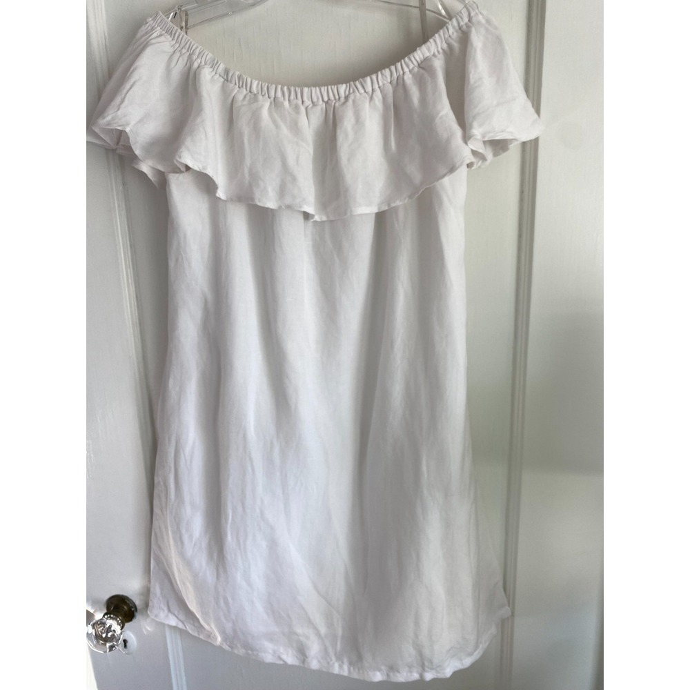 NWT Tommy Bahama White Linen Blend Off The Shoulder Ruffle Shift Dress Medium